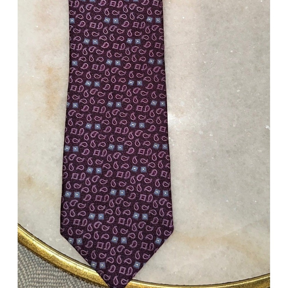 Brooks Brothers Makers Burgundy Purple Silk Paisley Geometric‎ Mens Tie